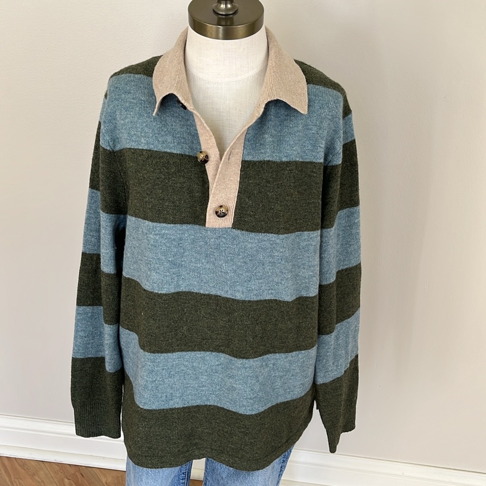 J. Crew Green and Blue Striped Sweater